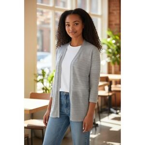 (B-204)Karen Scott Women’s Gray Open Front Cardigan Size M 3/4 Sleeve Lightweigh